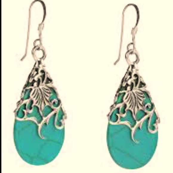 🆕Sterling Silver- Synthetic Turquoise Drop Earrings - Picture 2 of 2